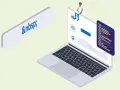 Programista siedzi na laptopie, a obok dymek z tekstem "&nbsp;". Kod na ekranie sugeruje pracę nad układem strony.
