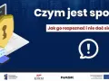 Czym jest spoofing? Grafika pokazuje laptop, telefon i tarczę z kluczem, symbolizujące bezpieczeństwo. Podkreśla, jak rozpoznać i unikać oszustw.