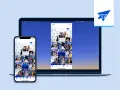 Pokaz zdjęć z wydarzenia na ekranie laptopa i telefonu, dzięki technologii miracast. Logo "Sektor 3.0" obok.