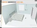 Program do projektowania wnętrz w widoku 3D. Widok sypialni z łóżkiem, szafą i oknem. Możliwość wyboru elementów wyposażenia.