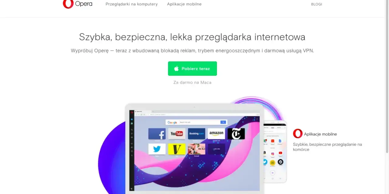 Wypróbuj Operę z wbudowanym VPN. Szybka, bezpieczna przeglądarka na komputer i telefon.