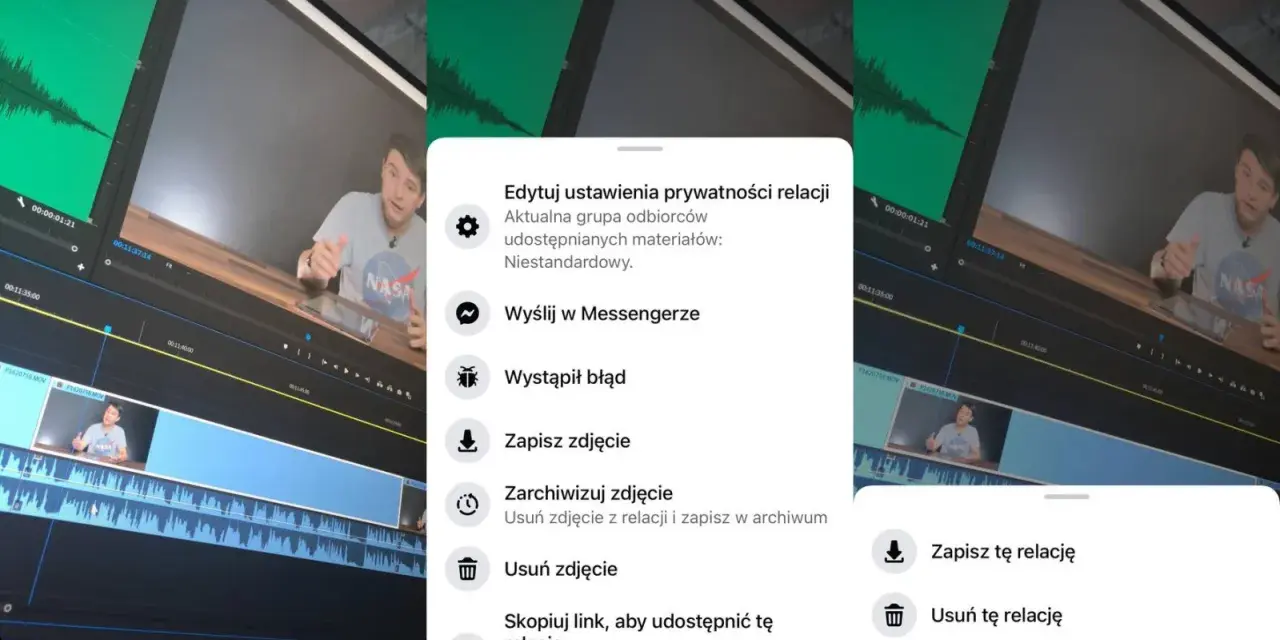 Chcesz wiedzieć, jak usunąć relacje z FB? Na ekranie widzisz opcje edycji prywatności relacji, w tym "Usuń zdjęcie" i "Usuń tę relację".