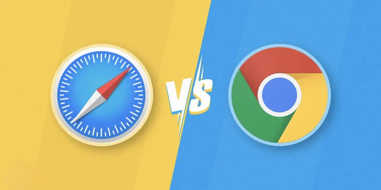Logo Safari i Chrome, dwóch popularnych przeglądarek internetowych, zestawione obok siebie.