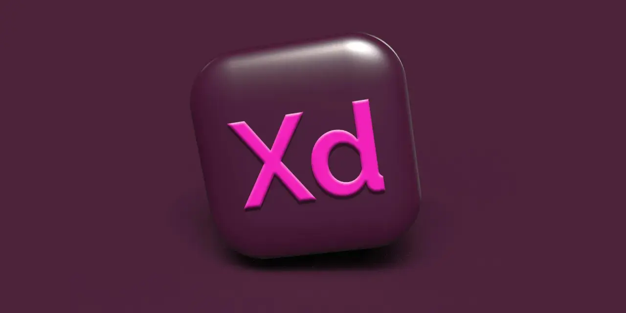 Ikona Adobe XD w kolorze fuksji na ciemnofioletowym tle.
