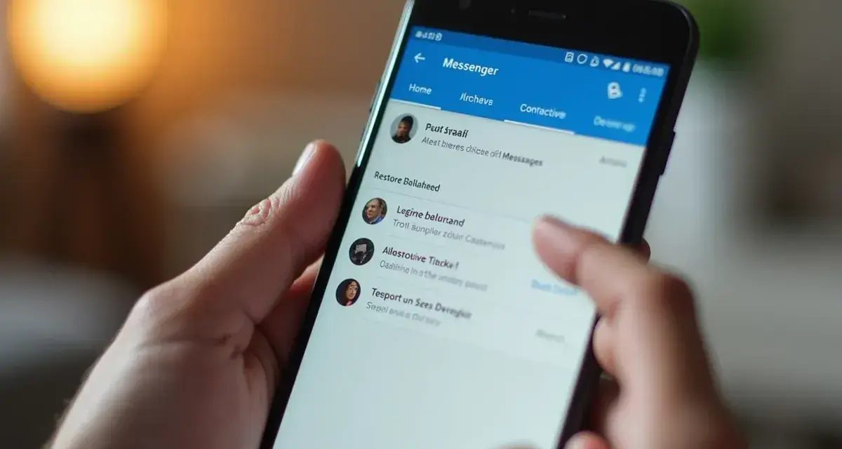 Palec dotyka ekranu telefonu z aplikacją Messenger, szukając sposobu, jak odzyskać usunięte wiadomości.