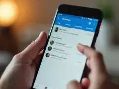 Palec dotyka ekranu telefonu z aplikacją Messenger, szukając sposobu, jak odzyskać usunięte wiadomości.