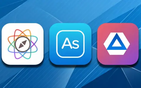 Trzy ikony aplikacji: z kompasem, "As" (Adobe Illustrator) i trójkątem.