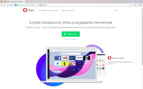 Wypróbuj Operę z wbudowanym VPN. Szybka, bezpieczna przeglądarka na komputer i telefon.