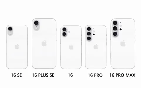 Porównanie modeli iPhone 16 SE, 16 Plus SE, 16, 16 Pro i 16 Pro Max. Różnice w wymiarach i układzie aparatów.