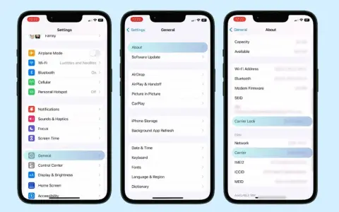 Jak odblokować iPhone? Zobacz, jak sprawdzić blokadę karty SIM w ustawieniach telefonu, przechodząc przez "Ogólne" do "Informacje" i "Blokada karty SIM".
