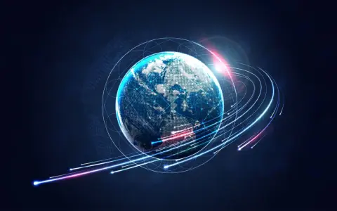 Ziemia otoczona siecią połączeń, symbolizująca globalną komunikację. Odpowiada na pytanie, kiedy powstał internet, pokazując jego wszechobecność.