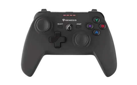 Czarny gamepad Genesis PV58 z podświetlanymi przyciskami i diodami LED.