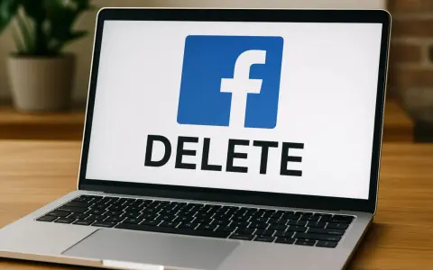 Laptop z logo Facebook i napisem DELETE. Poradnik jak usunąć konto na FB.