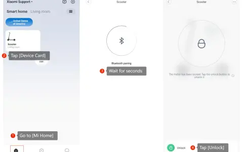 Ekran aplikacji Xiaomi Mi Home pokazujący połączenie hulajnogi przez Bluetooth.