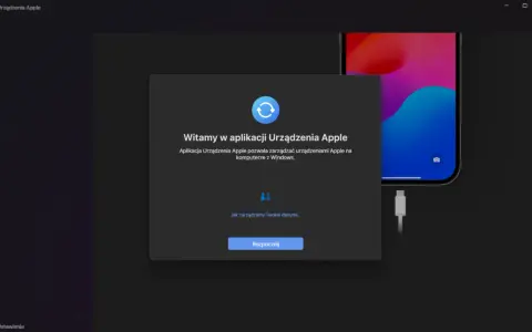 Aplikacja Urządzenia Apple na Windows, gotowa do zarządzania Twoim iPhonem i wykonania backupu.