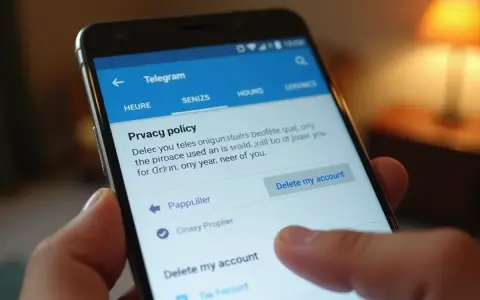 Palec dotyka przycisku "Delete my account" na ekranie telefonu, pokazując, jak usunąć konto na Telegramie.
