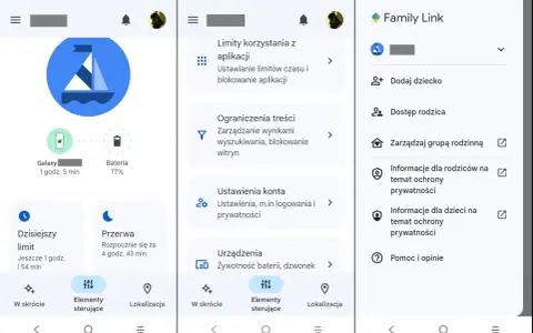 Aplikacja Family Link pozwala na zarządzanie urządzeniami dzieci, ustawianie limitów i blokowanie aplikacji. To narzędzie do **blokady rodzicielskiej**.