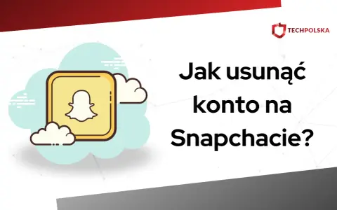 Ikona Snapchata na tle chmur i tekst "Jak usunąć konto na Snapchacie?".