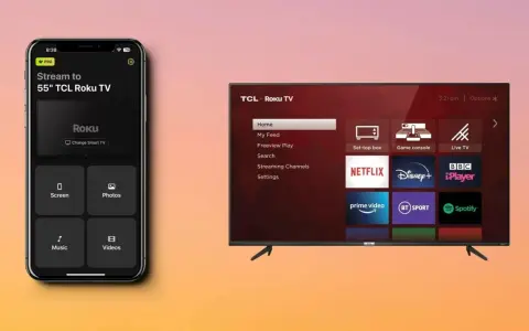 Aplikacja mobilna umożliwia klonowanie ekranu na telewizor TCL Roku TV, oferując opcje strumieniowania, zdjęć, muzyki i filmów.
