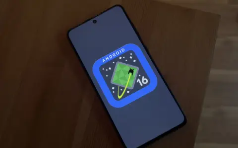 Telefon z ekranem pokazującym logo Androida 16, przypominające grę z kosmitą i rakietą. To może być zapowiedź One UI 8.