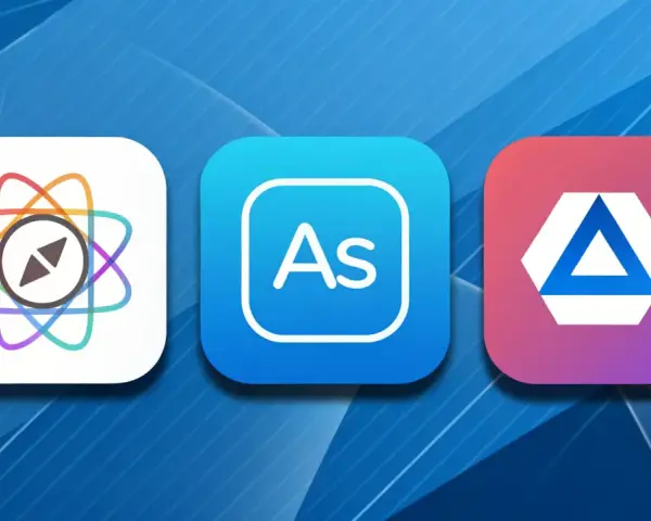 Trzy ikony aplikacji: z kompasem, "As" (Adobe Illustrator) i trójkątem.