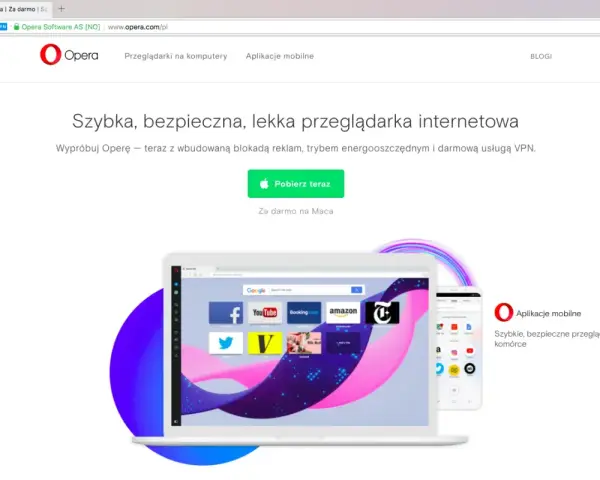 Wypróbuj Operę z wbudowanym VPN. Szybka, bezpieczna przeglądarka na komputer i telefon.