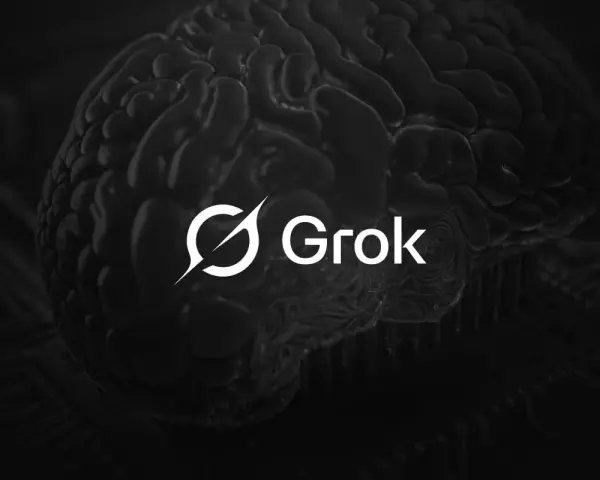 Mroczne, stylizowane ludzkie mózg z logo Grok. Czy to przyszłość sztucznej inteligencji?