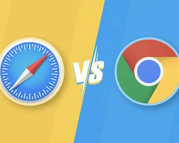 Logo Safari i Chrome, dwóch popularnych przeglądarek internetowych, zestawione obok siebie.