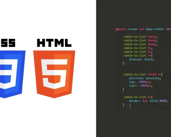 Ikony CSS i HTML5 obok fragmentu kodu CSS.