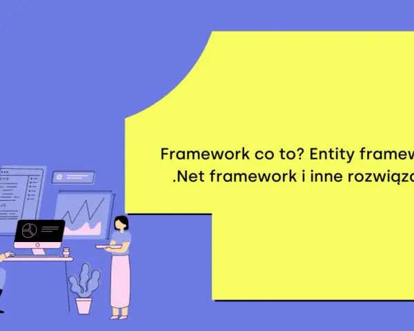 Zespół pracuje nad projektem, omawiając .Net framework i inne rozwiązania.