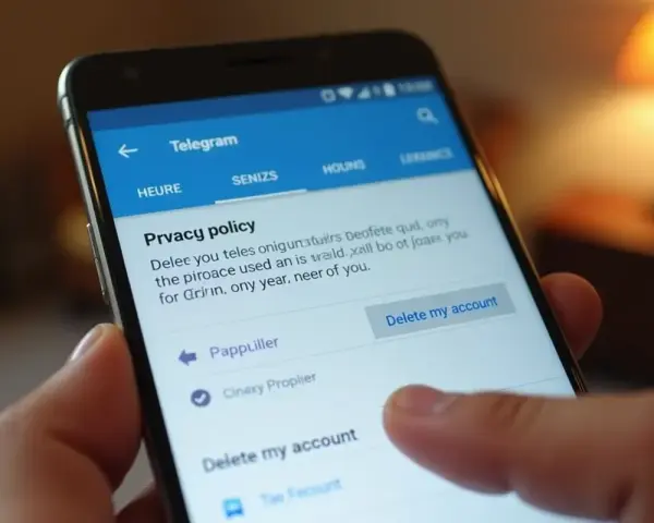 Palec dotyka przycisku "Delete my account" na ekranie telefonu, pokazując, jak usunąć konto na Telegramie.