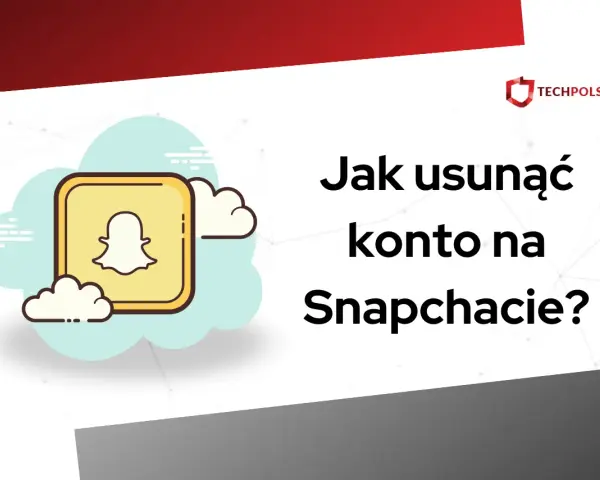 Ikona Snapchata na tle chmur i tekst "Jak usunąć konto na Snapchacie?".