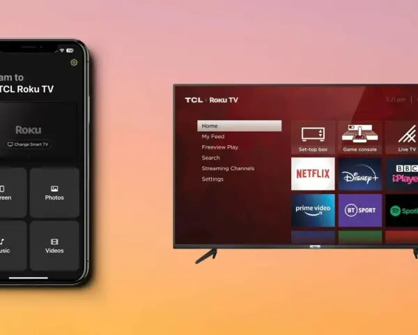 Aplikacja mobilna umożliwia klonowanie ekranu na telewizor TCL Roku TV, oferując opcje strumieniowania, zdjęć, muzyki i filmów.