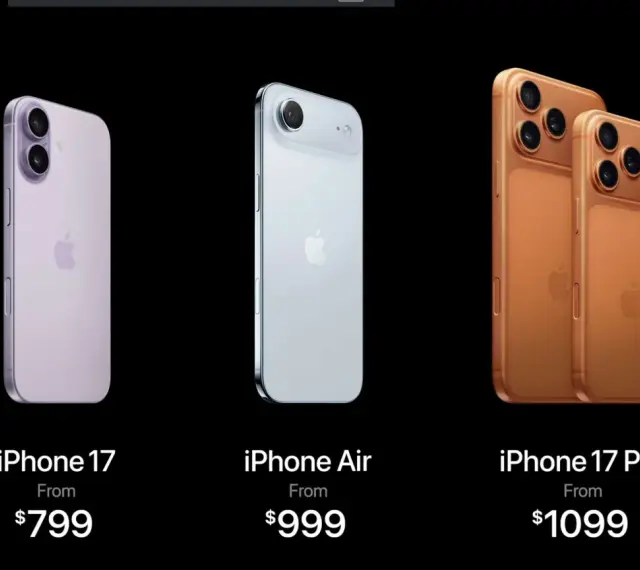 Trzy modele iPhone'ów: fioletowy iPhone 17, srebrny iPhone Air i złoty iPhone 17 Pro. Kiedy premiera iPhone 17?