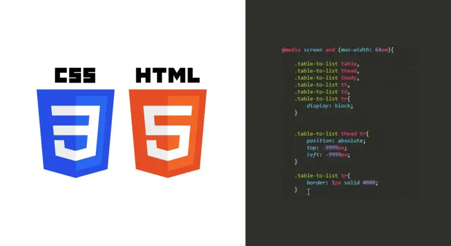 Ikony CSS i HTML5 obok fragmentu kodu CSS.