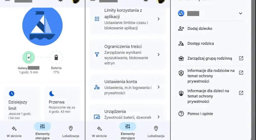 Aplikacja Family Link pozwala na zarządzanie urządzeniami dzieci, ustawianie limitów i blokowanie aplikacji. To narzędzie do **blokady rodzicielskiej**.