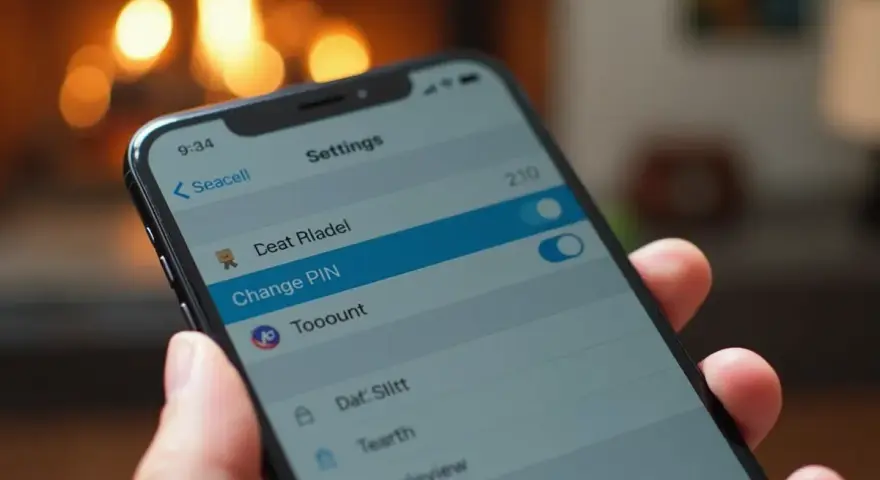 Telefon w dłoni, na ekranie opcje "Change PIN" – jak zmienić pin w telefonie, by zwiększyć bezpieczeństwo.