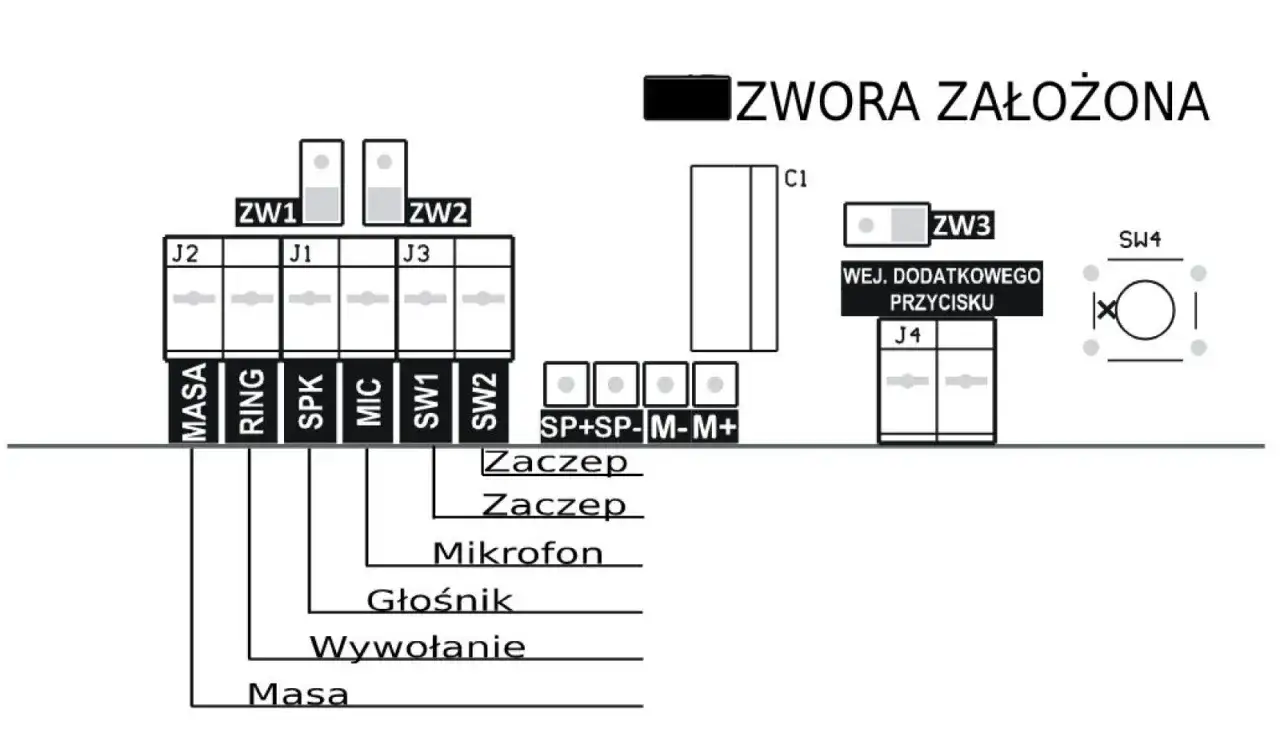 Schemat podłączenia unifonu Cyfral 6-żyłowego