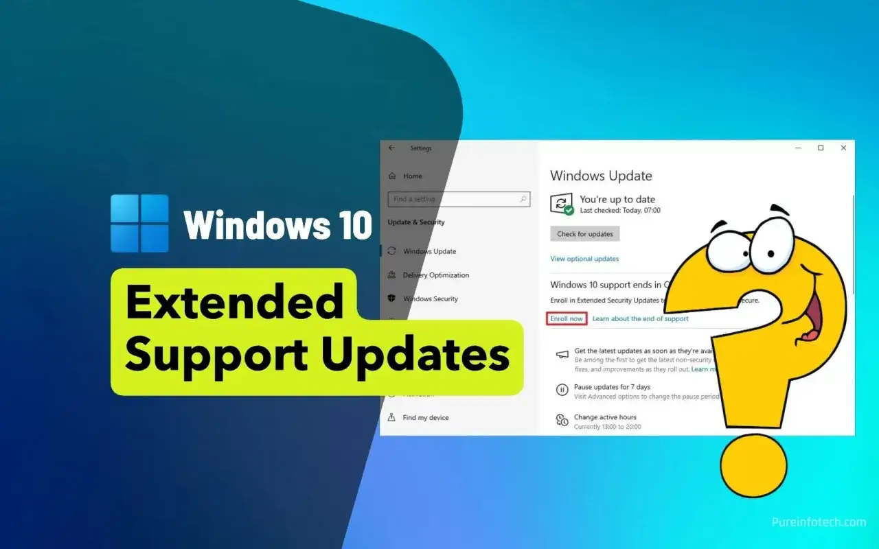 Ekran ustawień Windows 10 z informacją o zakończeniu wsparcia i opcją zapisu na Extended Security Updates (ESU).