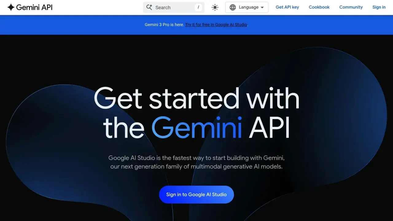 Strona Gemini API zachęca do rozpoczęcia pracy z Gemini, wyjaśniając, gemini co to jest i jak zacząć z Google AI Studio.