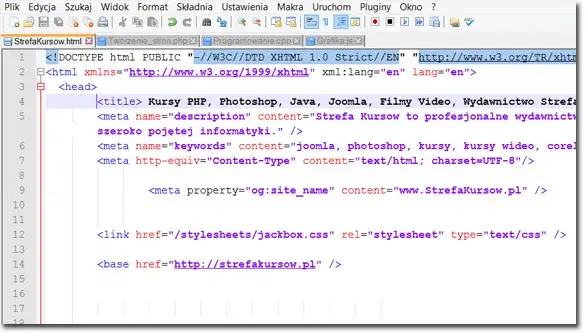 Notepad++ z podświetlaniem składni HTML