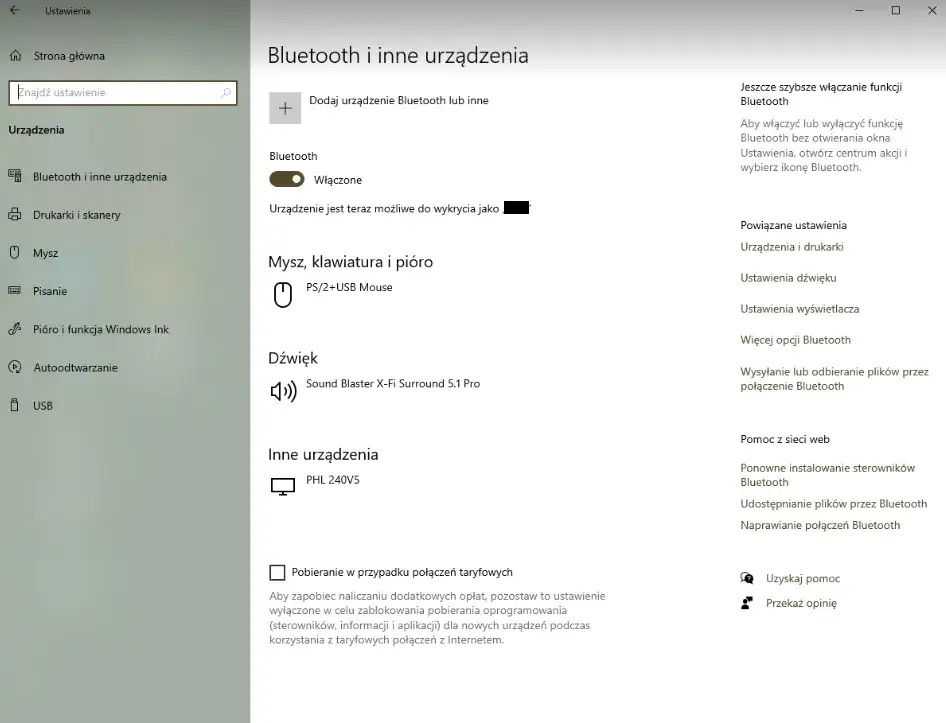 Windows 10 Centrum Akcji Bluetooth