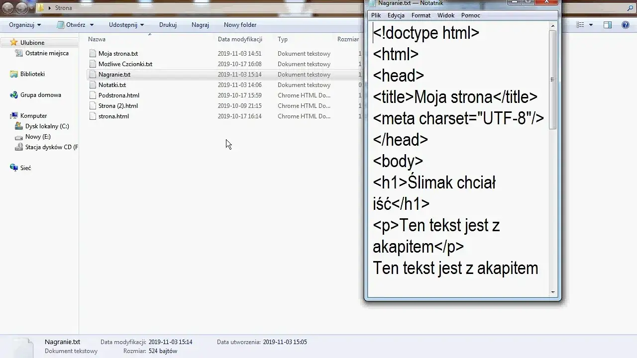 Przykładowa prosta strona HTML z nagłówkiem, akapitem, linkiem i obrazkiem