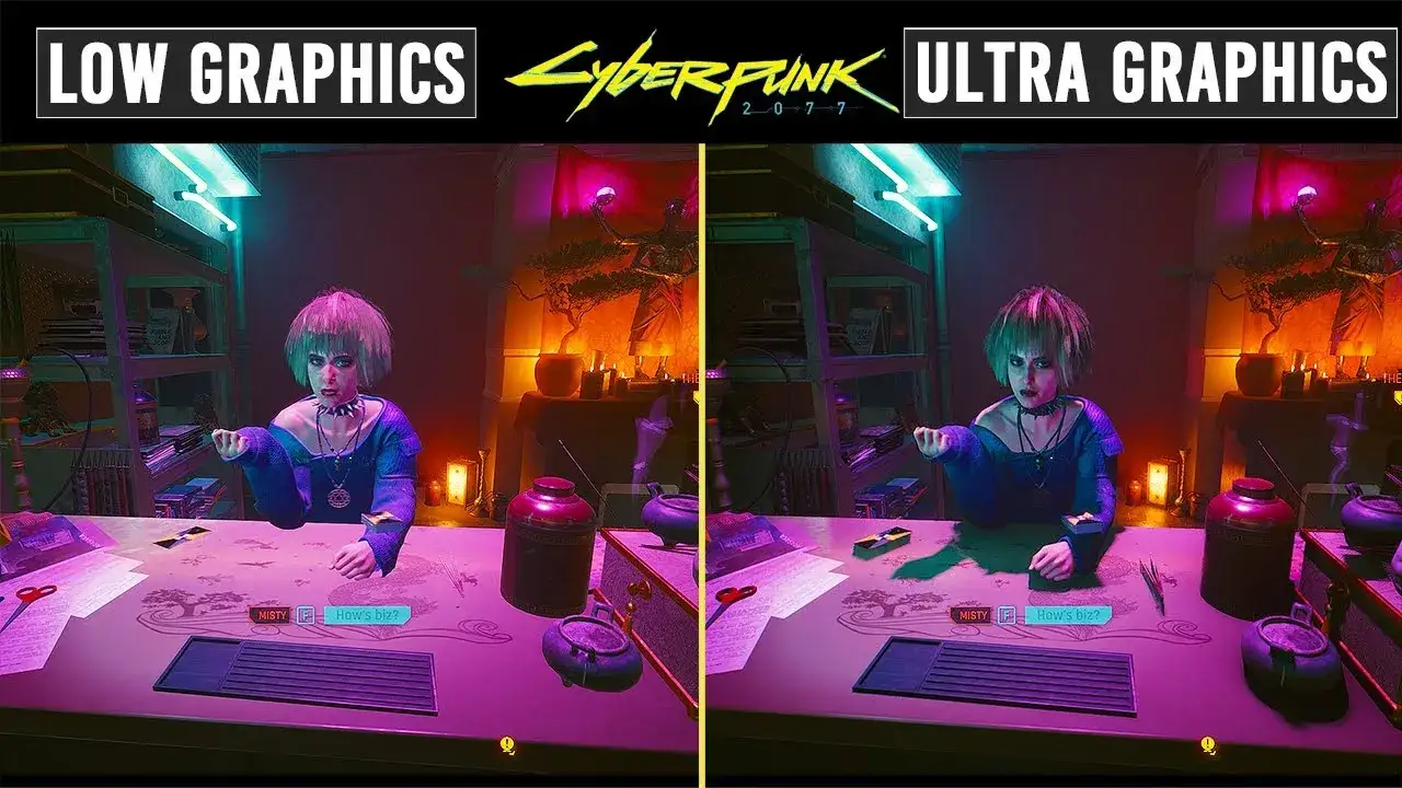 Cyberpunk 2077 porównanie grafiki niskie wysokie