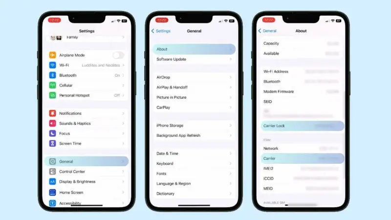 Jak odblokować iPhone? Zobacz, jak sprawdzić blokadę karty SIM w ustawieniach telefonu, przechodząc przez "Ogólne" do "Informacje" i "Blokada karty SIM".